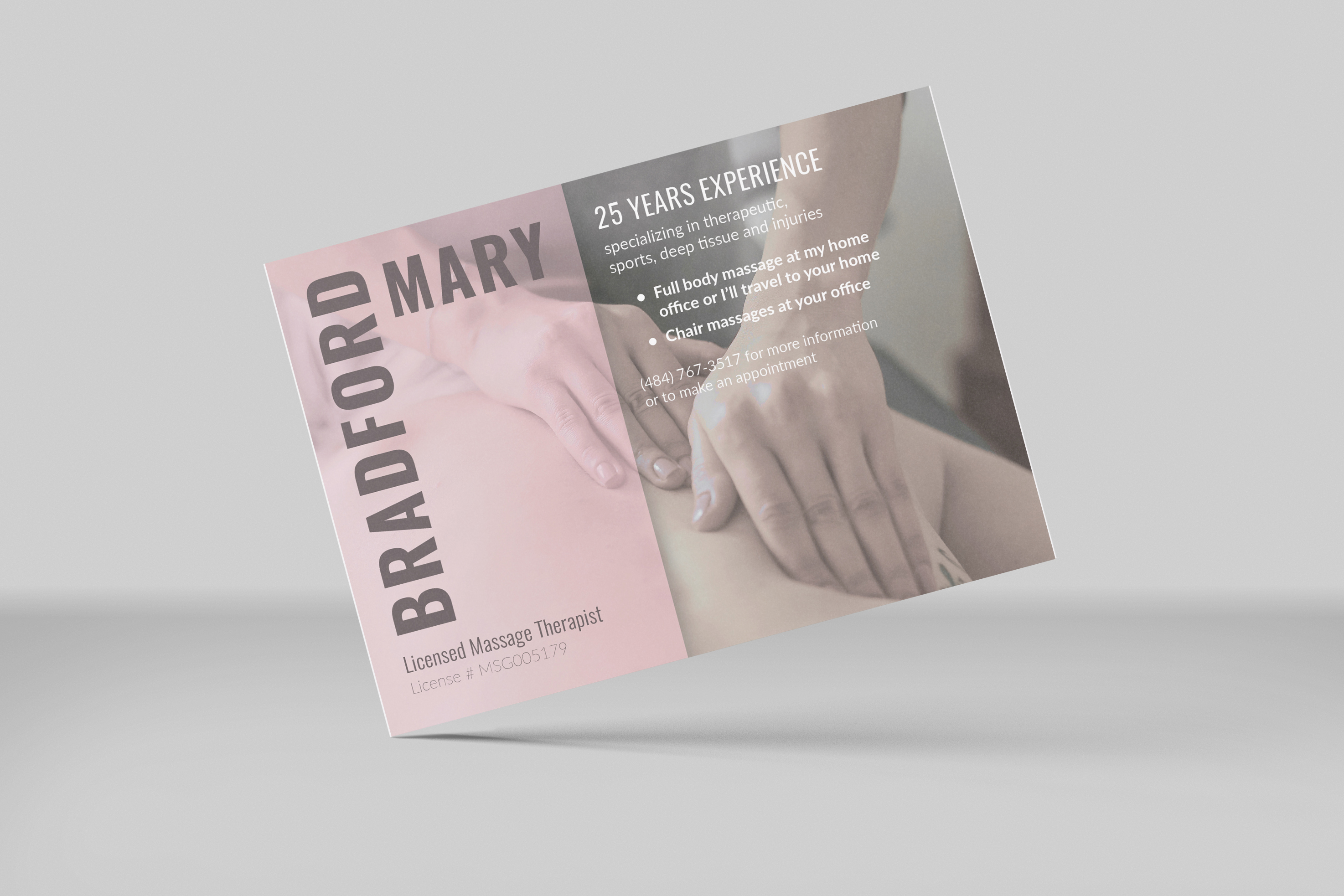 Postcard for Mary Bradford Massage Therapy Business